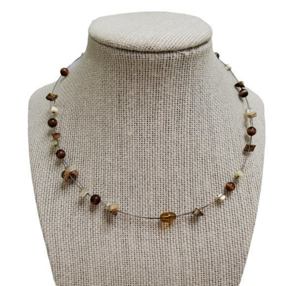 Lia Sophia Necklace Wire Brown Beaded Tigers‎ Eye G